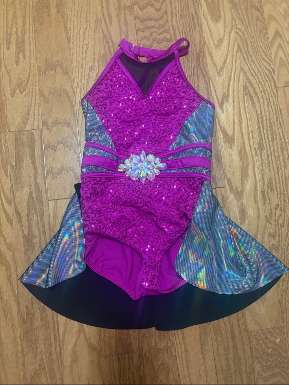 Weissman Magenta Sequin Dance Costume with Iridescent Panels